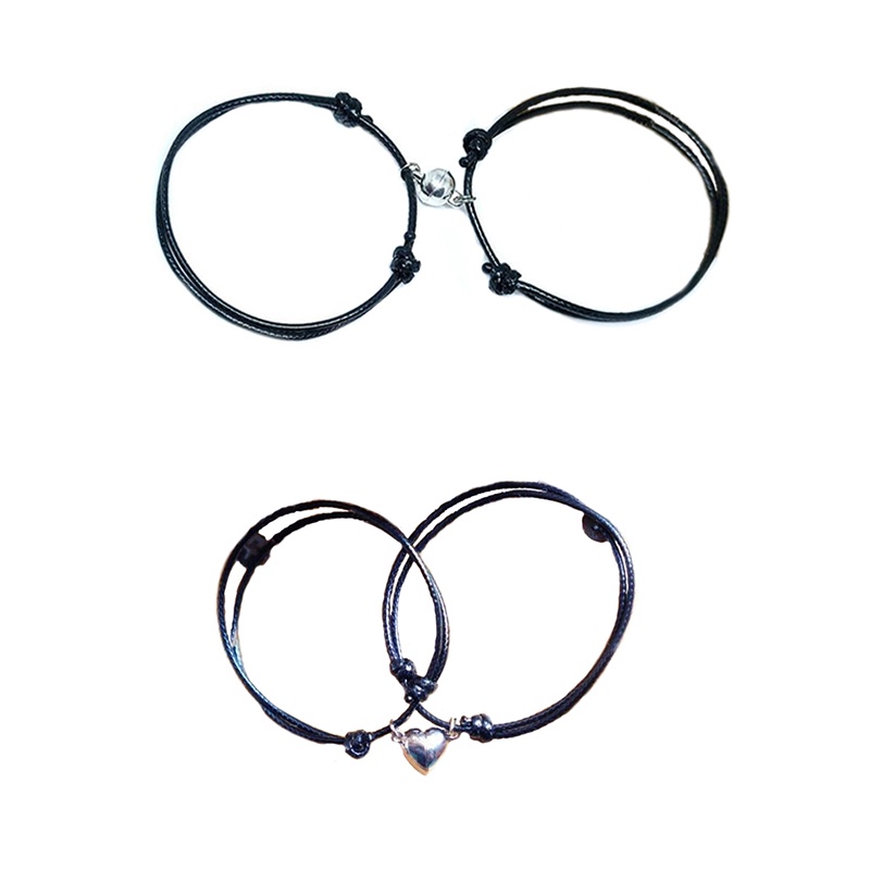 2 Pcs Fashion Magnetik Pasangan Gelang Tali Lilin Unisex Aksesori Hadiah Sri