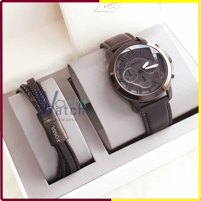 Jam Tangan Pria Fossil  Kulit FS5132 FS 5132 Free Gelang  