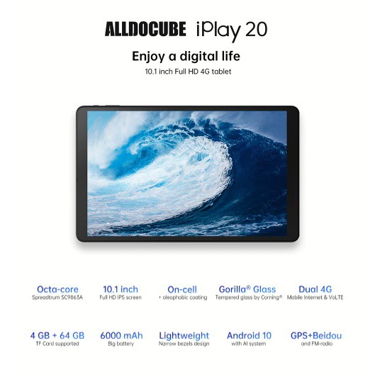 Alldocube iPlay 20 4G LTE 4/64GB Dual SIM OctaCore FHD Wifi Gorilla Glass USB Type C