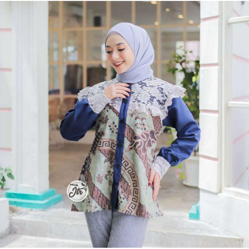 Batik Wanita Kekinian Blouse Batik Brokat Batik Kombinasi Murah Terbaru