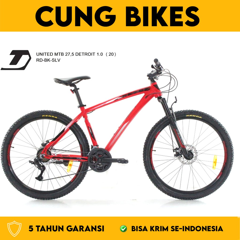 SEPEDA GUNUNG ATAU SEPEDA MTB 27.5  inchUNITED DETROIT 1.0 FRAME ALLOY 24 SPEED