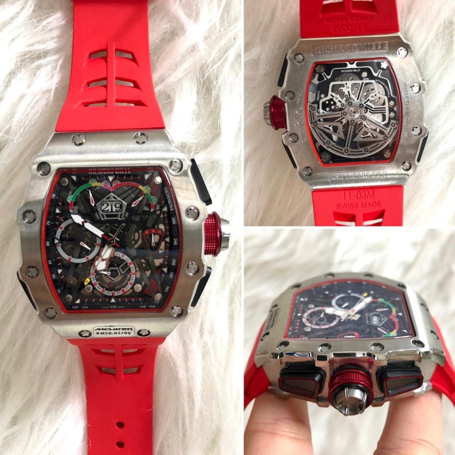 Jam Tangan Pria RM 50-03 Mclaren Automatic Silver Red