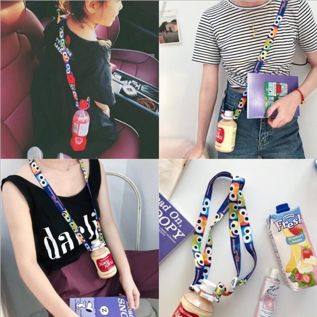 Kartun Botol Minum Tali Panjang Strap Anak Sesame Street Tali Lanyard Karet Lubang Besar Lucu Untuk Botol Air Tali