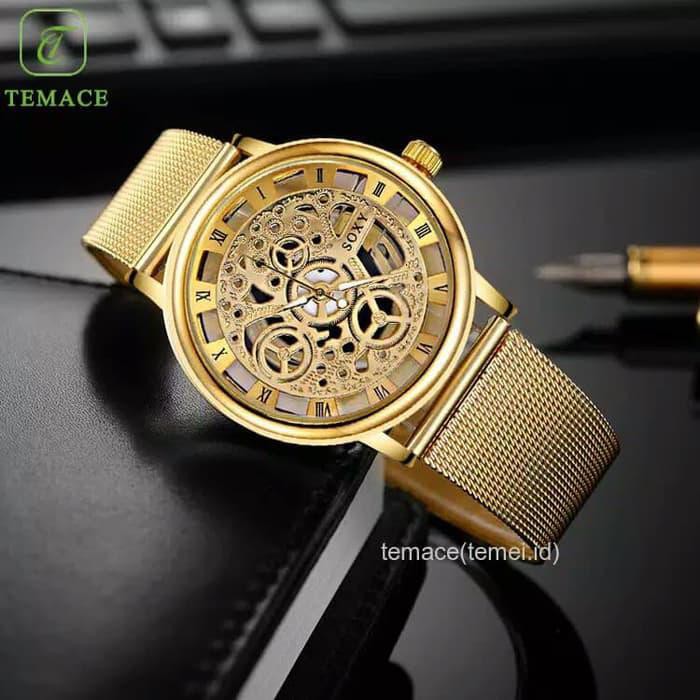 BIG SALE JAM TANGAN PRIA ORIGINAL JAM TANGAN PRIA SOXY FASHION SKELETS TERBARU - HITAM 