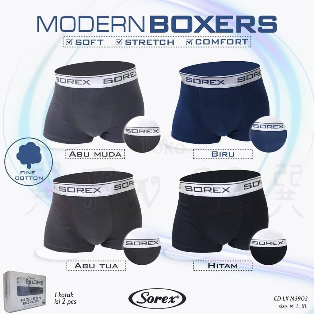 Boxer Pria Sorex M3902 Berbahan Katun Lembut dan Lentur dengan Karet Pinggang Tidak Berulir