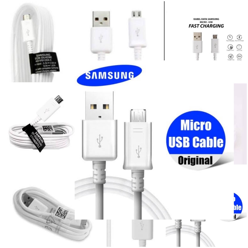 Cable Data White-Black Type A Micro USB Samsung A01 A01Core A02 M02 A03 A03Core A10 A10s M10 J1-Mini A710 A7 A510 A5 A310 A3 A7-2018 A6 A6+ A9-PRO M01 M01 Core Kabel Data Warna Putih-Hitam ORI USB Original Galaxy Adapter Charger Plus Fast Charging S 4G 5G