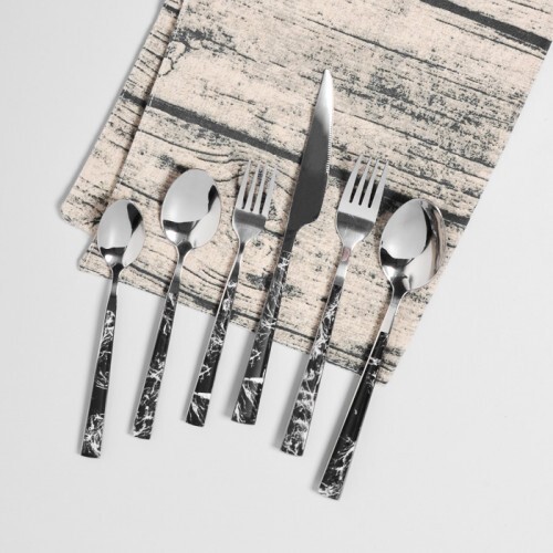 Black Marble Silver Cutleries Set / Peralatan Makan Set