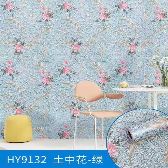  Wallpaper  Dinding Kamar 3D BIRU MAWAR PINK Sticker Tembok  