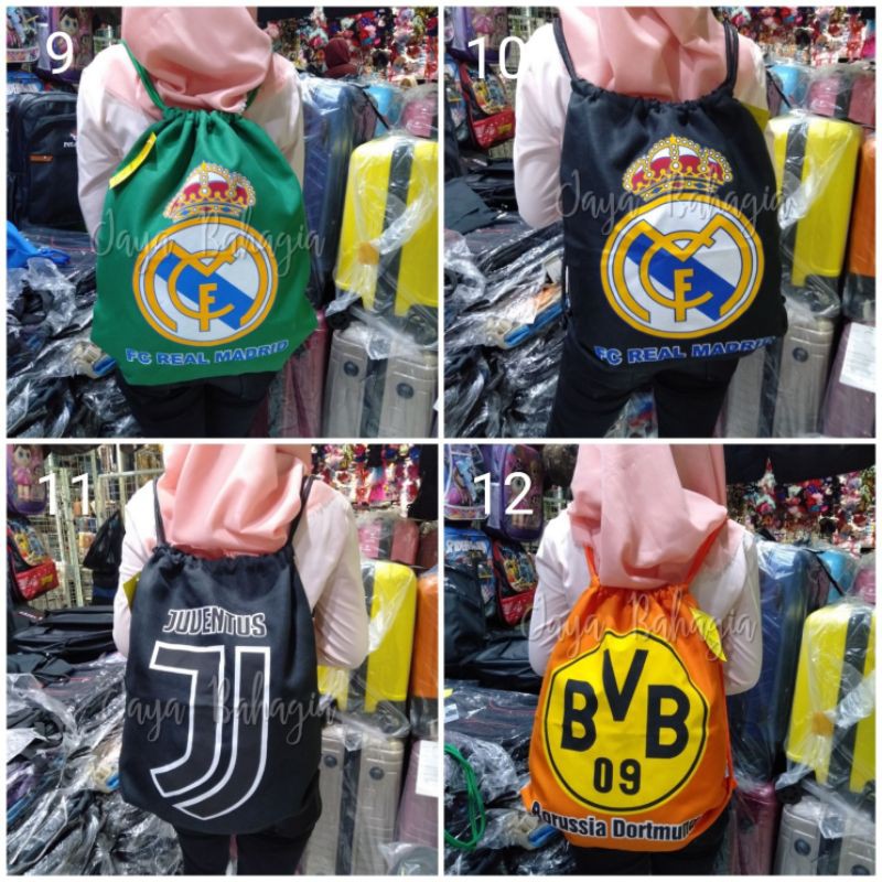 Tas Ransel Serut Sumbu Polos Hitam Motif Emoticon Ukuran Besar