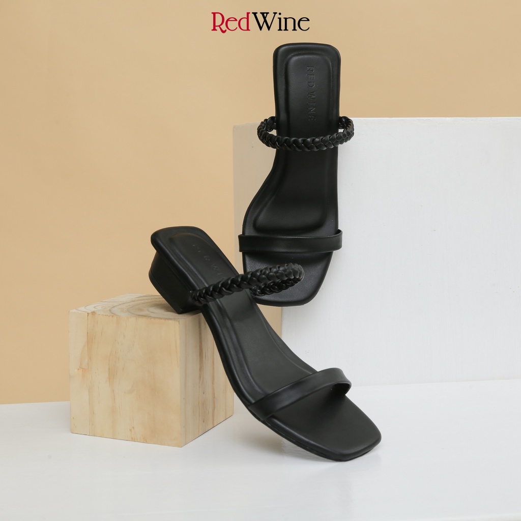 Red Wine  HNR001 Khloe Sandal Blok Heels wanita 3cm