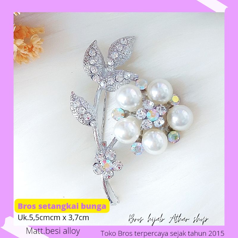 Athar shop COD Bros mutiara kristal fashion korea aksesoris fashion pin bros tuspin-Setangkai perak ptih