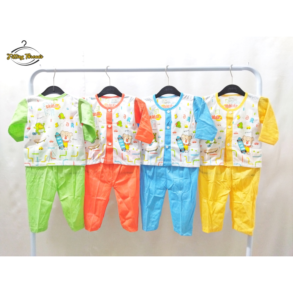 Setelan Baju Bayi Lengan Panjang Celana Panjang Kancing Depan / Set Piyama Baju Tidur Anak Bayi