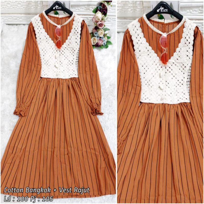 longtunik wanita bahan katun Bangkok mix rompi rajut import ukuran allsize ld 100