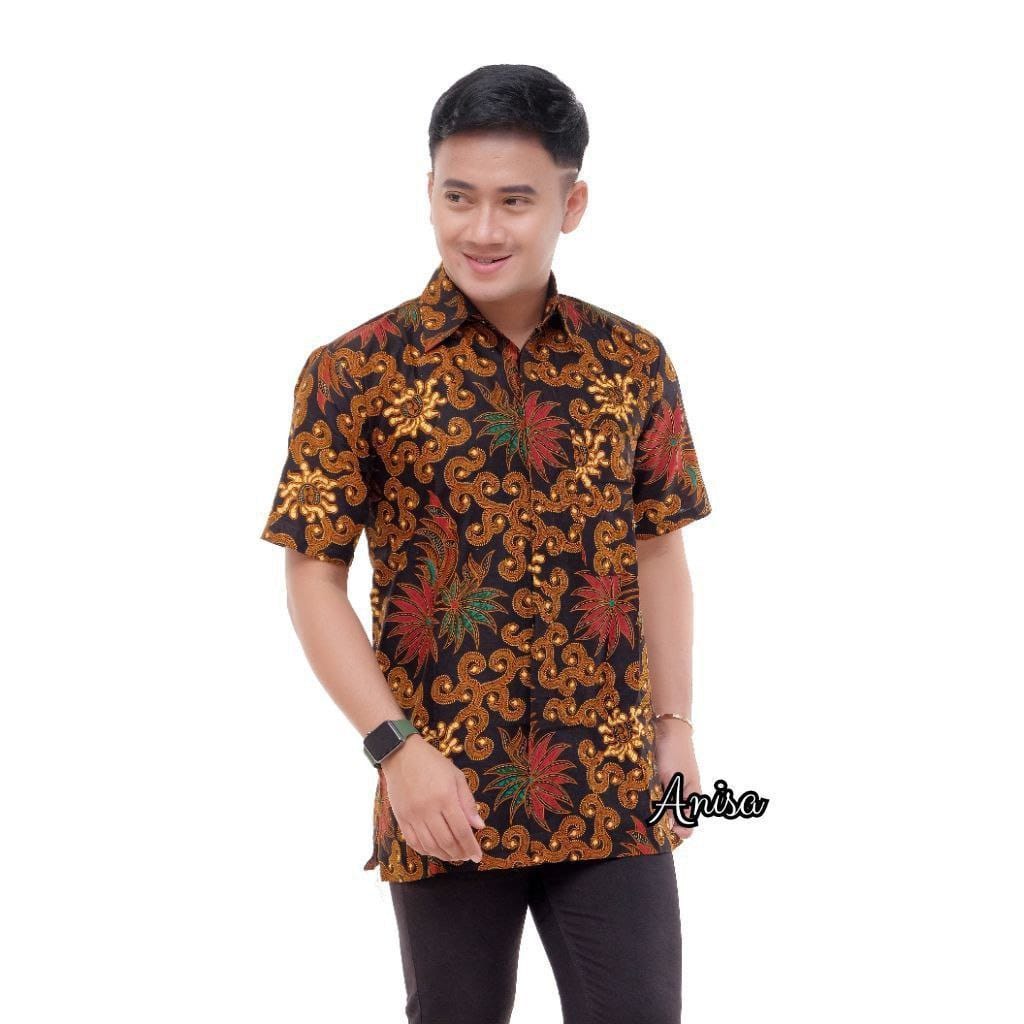 Risna Batik HRB026 Kenongo Hem Kemeja Batik Pria Lengan Pendek Katun Primis Premium Halus M L XL XXL