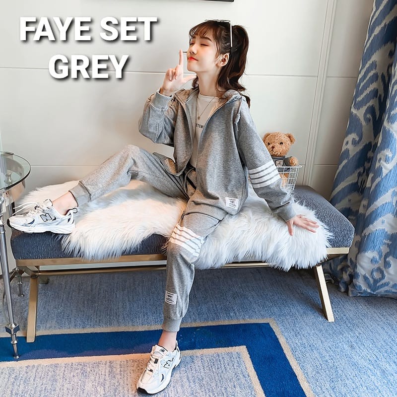 BAJUKIDDIE FAYE SET BAJU SETELAN HOODIE TRAINING ANAK REMAJA KOREA BAJU SET JAKET CELANA PANJANG CASUAL PEREMPUAN