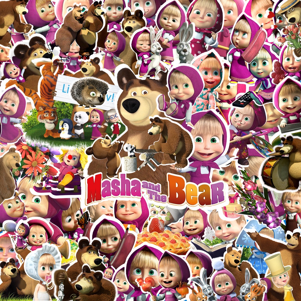 

Stiker Kartun masha and the beard isi 45/60 pcs