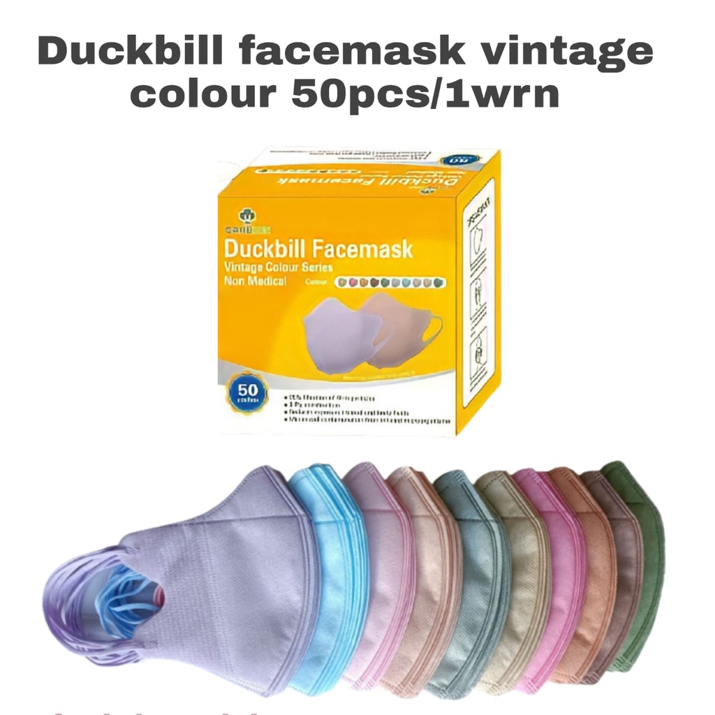 MASKER DUCK BILL VINTAGE CAREION 3PLY ISI 50PC MASKER DUCKBILL CAREION FACEMASK 3D WARNA VINTAGE SERIES - DUCKBILL VINTAGE (50PC)