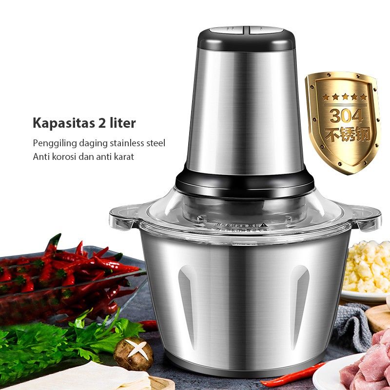 Blender daging chooper Hand Blender Press 2L Baja Tahan Karat Serbagun Multifungsi