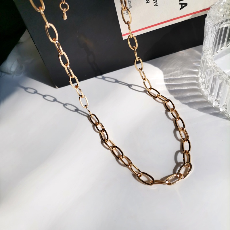 Kalung Choker Rantai Klavikula Model Rongga Warna Emas Gaya Hip Hop Korea Untuk Wanita