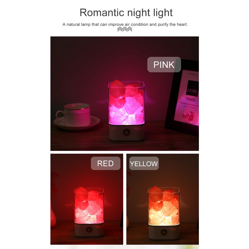 Lampu Tidur fitur membersihkan udara Lampu kesehatan dengan kristal Garam dari Himalaya, LED Crystal Salt Lamp of Himalaya Lava Lampu dekorasi kamar tidur Crystal Natural Himalayan Salt Lamp USB Led Multicolor Night Light Table Lava Lamps for Bedroom Beds