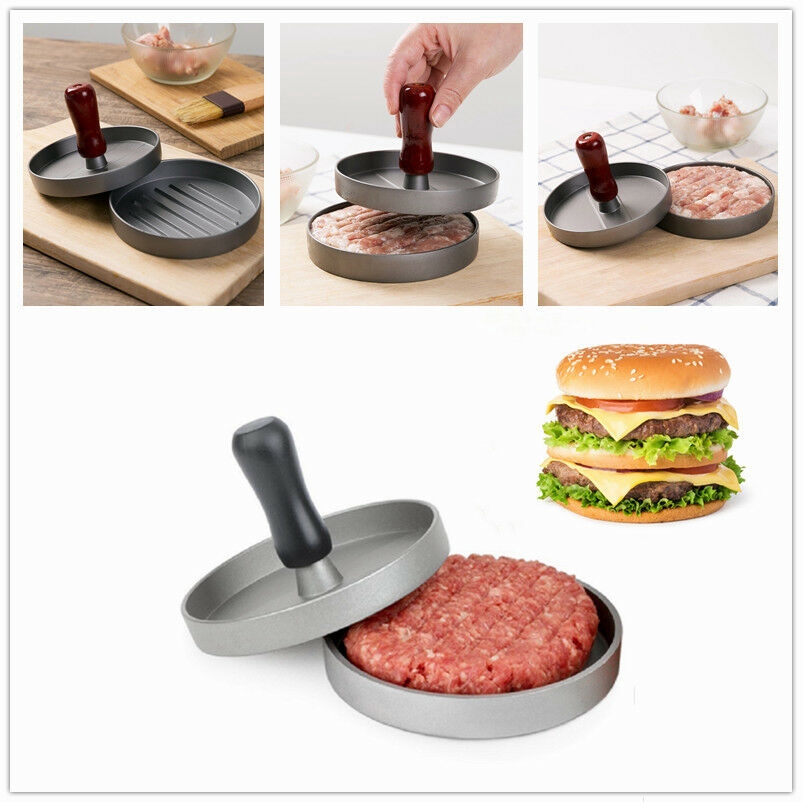 Cetakan Press Daging Aluminium Anti Lengket Bentuk Bulat BBQ Beef Hamburger Meat Presser Patty Maker Mould Alat Dapur