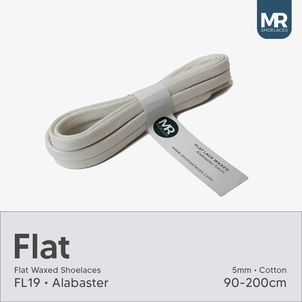 MR Shoelaces FL19 Alabaster (Putih) Tali Sepatu Lilin 5mm Gepeng Flat Pipih (Waxed Laces) 90cm 100cm 120cm 150cm 180cm 200cm (Waxed Laces) - Premium Shoelace