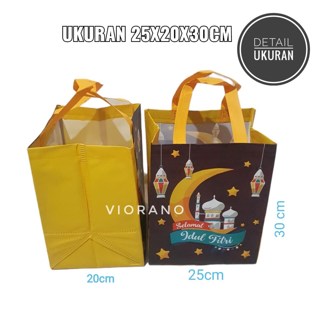 Tas Lebaran Laminasi Tapak Persegi Muat Box Nasi Kotak  Ukuran 25x20x30 / GoodieBox Hantaran Berkat Untuk Hari Raya / Tas Sponbond Santunan Parcel Lebaran