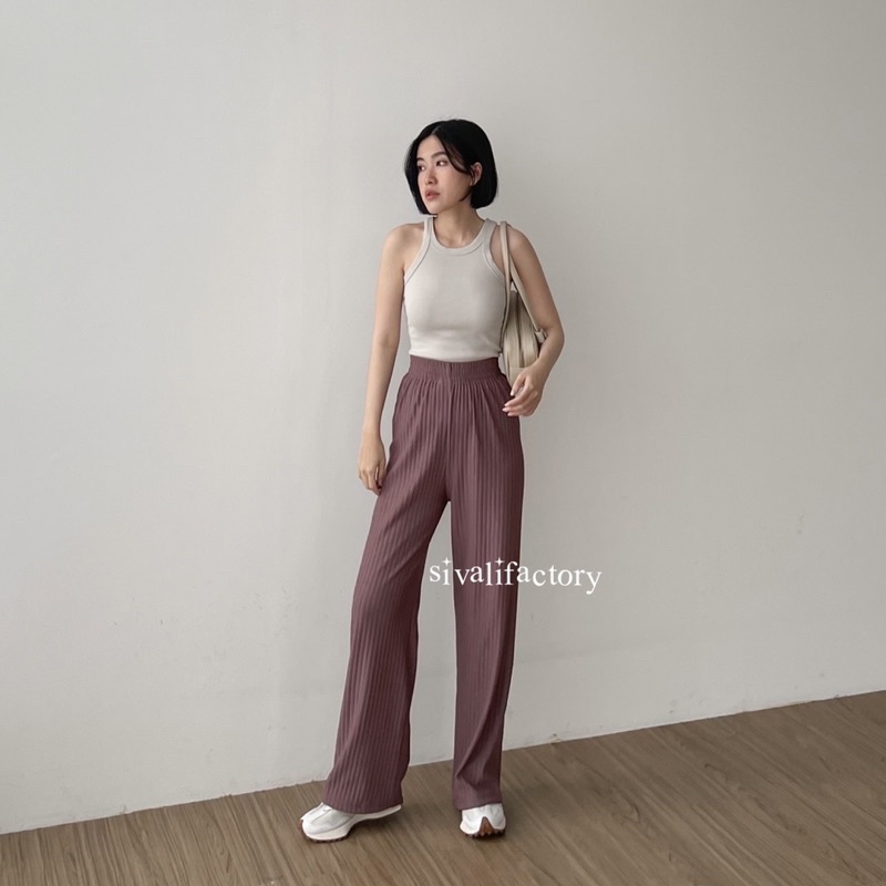 SIVALI Bora Pants | Celana Kulot Knit Wanita Tebal 1800 - Celana Kulot Highwaist