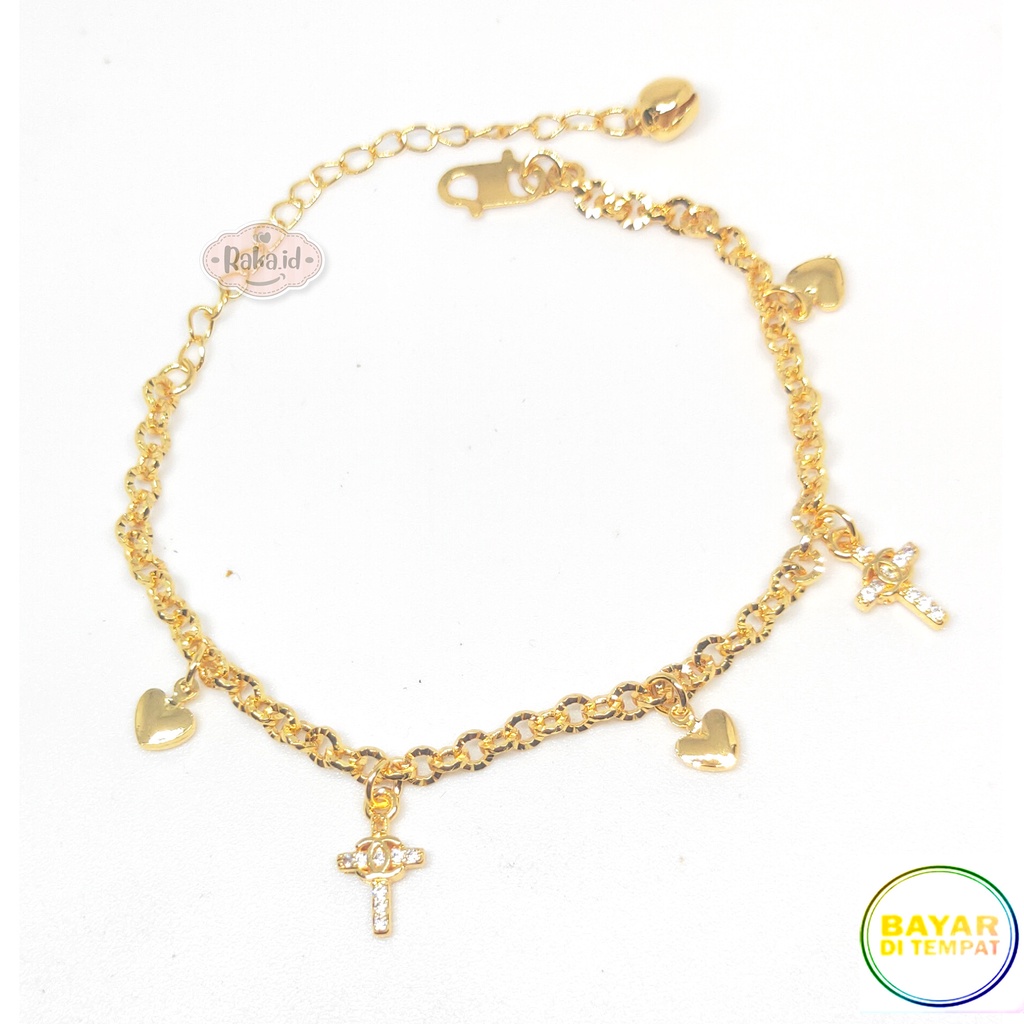 Raka Acc - Gelang Tangan Rantai Salib Gold Perhiasan Aksesoris Wanita Lapis Emas 18k 213