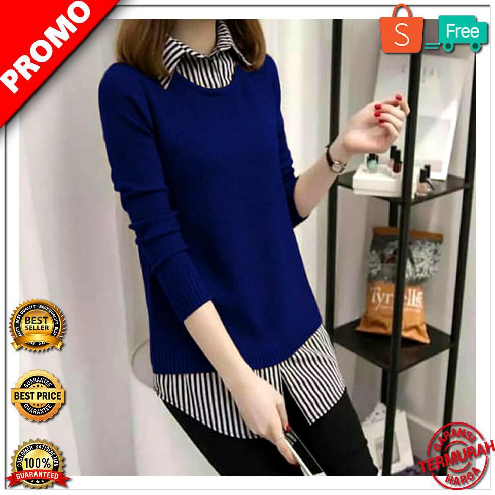 STOK TERBATAS BJ Nausica Navy Baju Atasan Wanita Kemeja Wanita Kekinian STOK TERBATAS