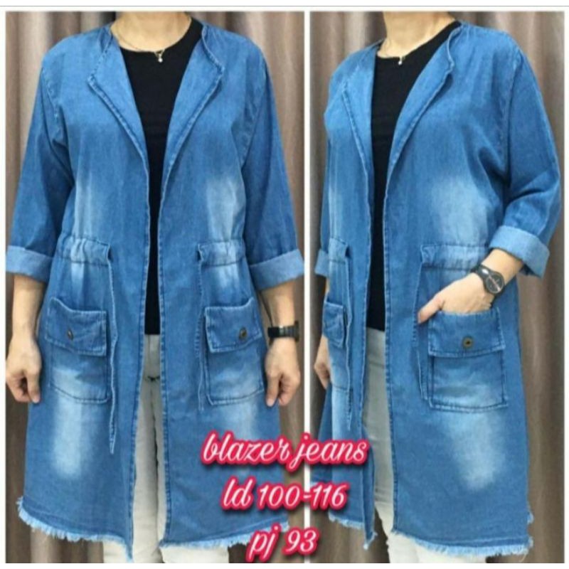 jaket blezer jins lembut pengikat ukuran m l xl cocok outer modis