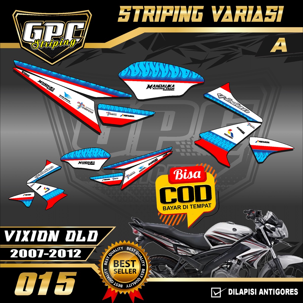 Sticker Striping Vixion Old 2007/2012 015-Stiker Variasi List Motor Desain Pertamina Mandalika GPC