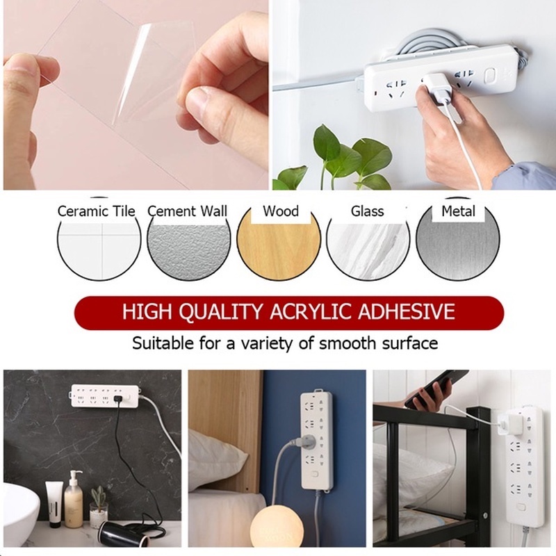 Wall Mounted Self-adhesive Punch Free Power Strip Socket Storage Hanger /Extension Cord Plug Socket Manager with Winder