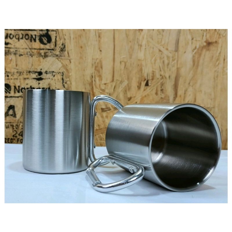 Gelas Cangkir Carabiner Stainless Steel 220ml + Tutup / MUG CARABINER