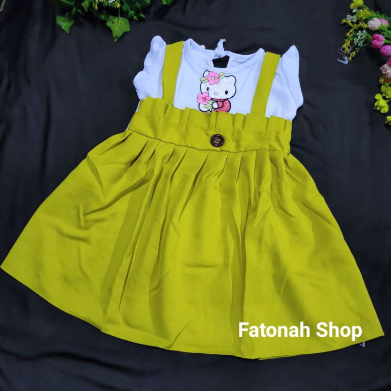 Dress Anak 1 2 tahun baju anak perempuan gaun moscrepe hellokitty moscrepe ov ( dress moscrepe Ov )