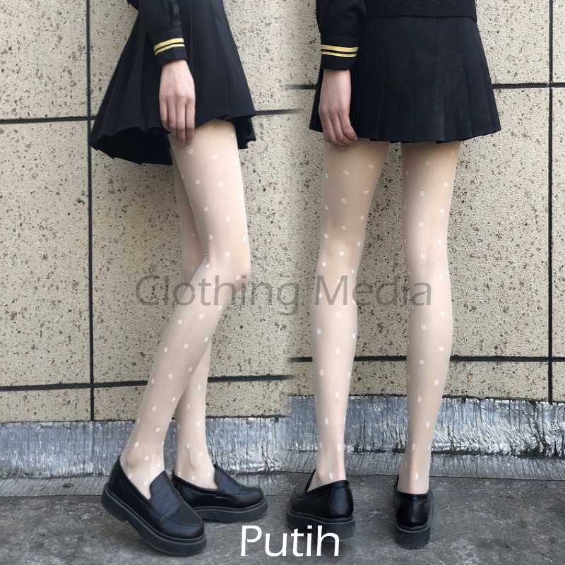 Pantyhose Motif Titik Polkadot Transparan Tipis Stocking Celana Polka Dot