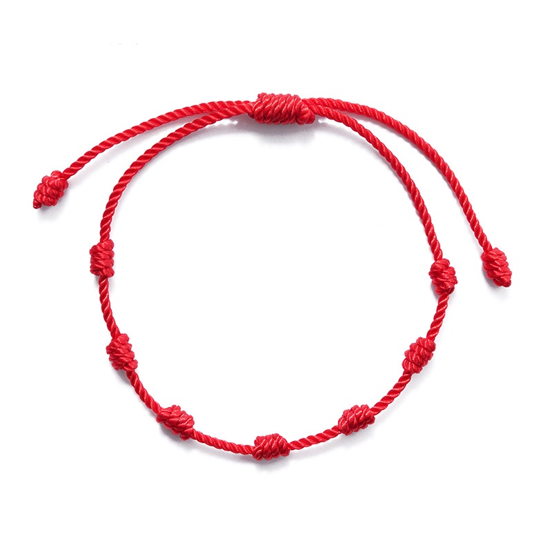 2pcs / Set Gelang Tali Kepang Handmade 7 Simpul Warna Merah Untuk Pria Dan Wanita