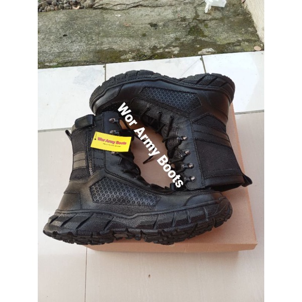 Sepatu PDL TNI POLRI 2022 MODEL BOA JARING KULIT SAPI FULL UP  by Wor Army Boots