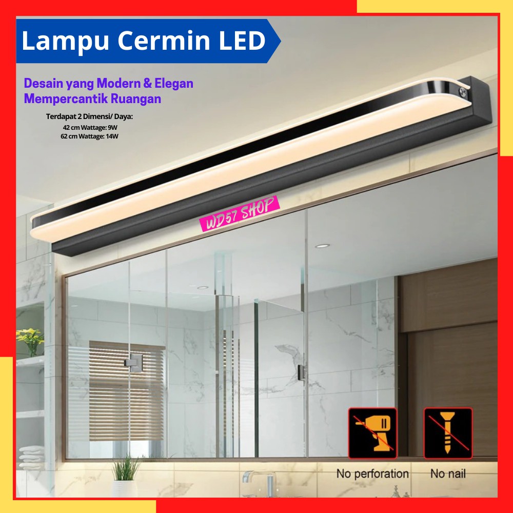 Lampu LED Kaca Cermin Tempel Makeup Hias Kamar Mandi Aesthetic Warna Cool White