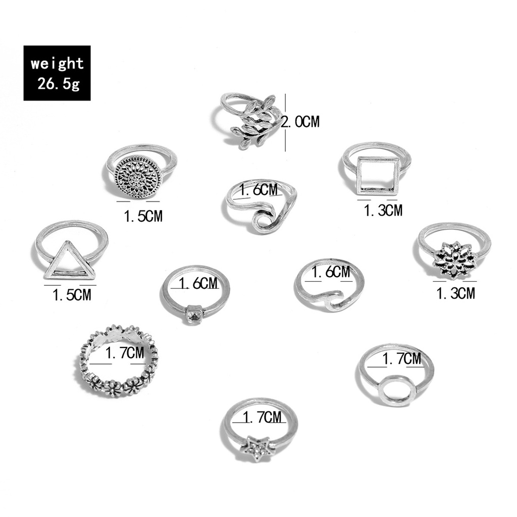 Eropa dan Amerika retro geometris cincin Perak bunga kecil HAILANG XINGX square round daun 11 buah s