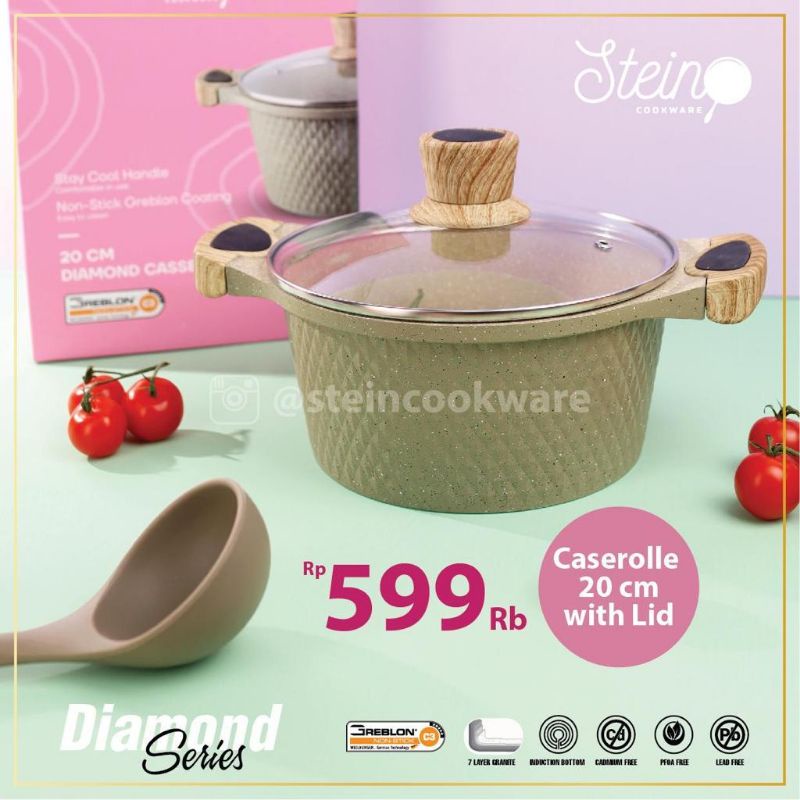 [FREE BUBBLE WRAP] 100% ORI Amber Set Diamond Series Casserole 20 &amp; 24cm Stein Steincookware