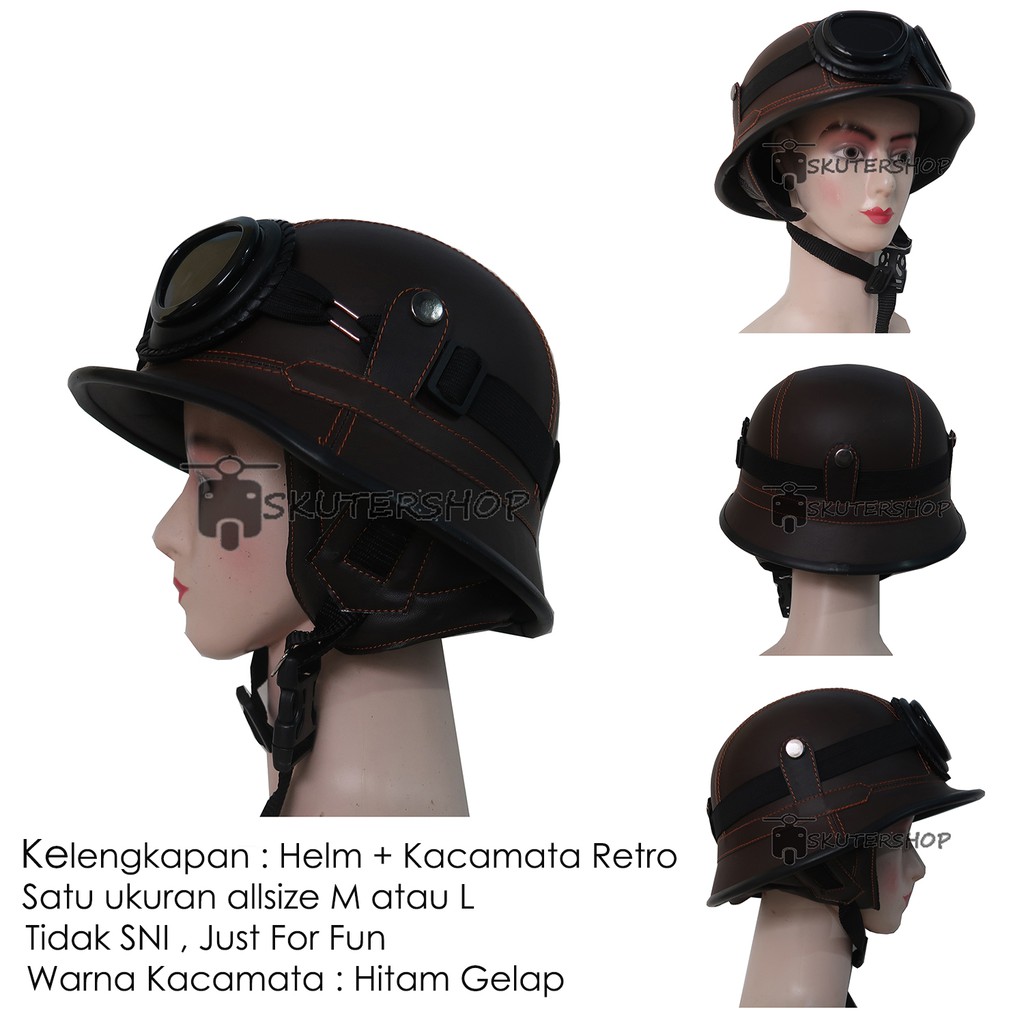 Skutershop Helm Retro Klasik Perang Dunia Nazi Coklat + Kacamata Retro