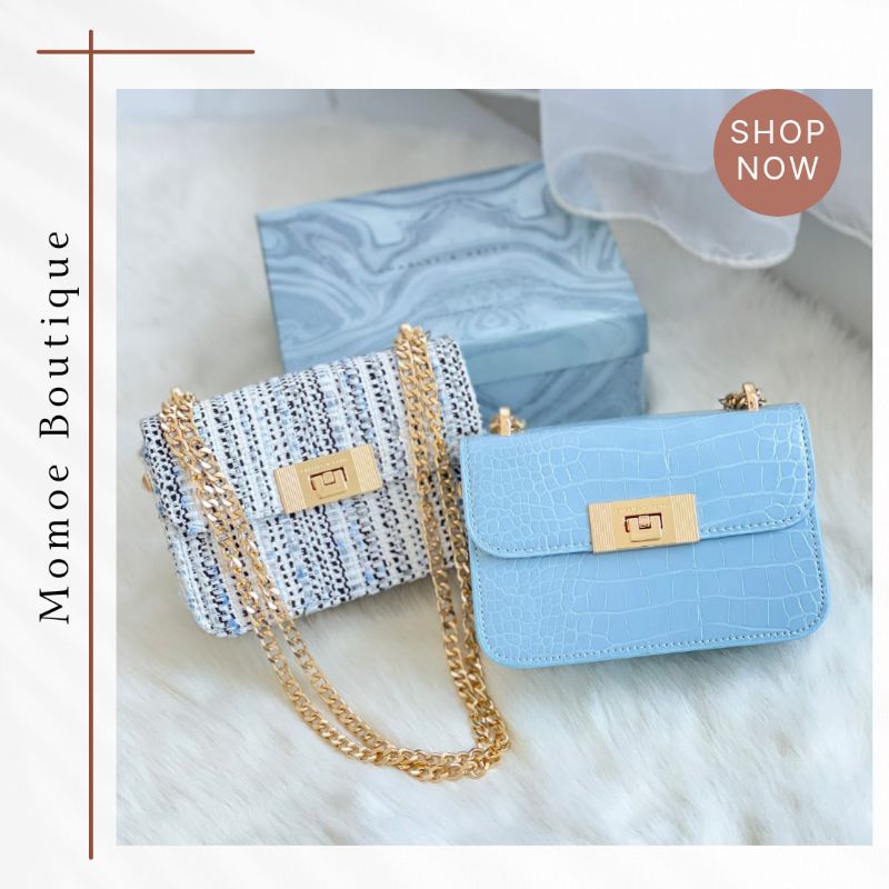 C1270 Tas Selempang Charlesnkeith CK Alia Push Lock Tweed Crossbody Bag