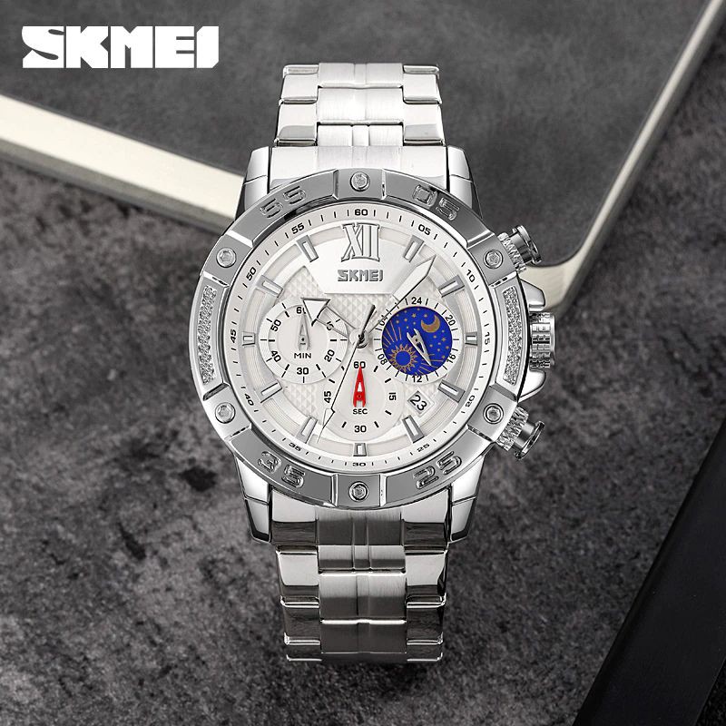 SKMEI 9235 Jam Tangan Pria Analog Chronograph Casual Quartz Tali Stainless WATCHKITE WKOS