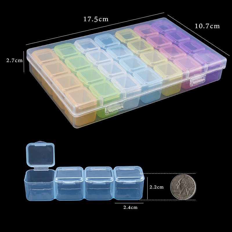 17.5x10.7x2.7 CM Persegi Panjang 28 Slot Perhiasan Kotak Penyimpanan Plastik Berlian Imitasi Manik-manik Pil Anting-Anting Kotak Penyimpanan Kasus Wadah