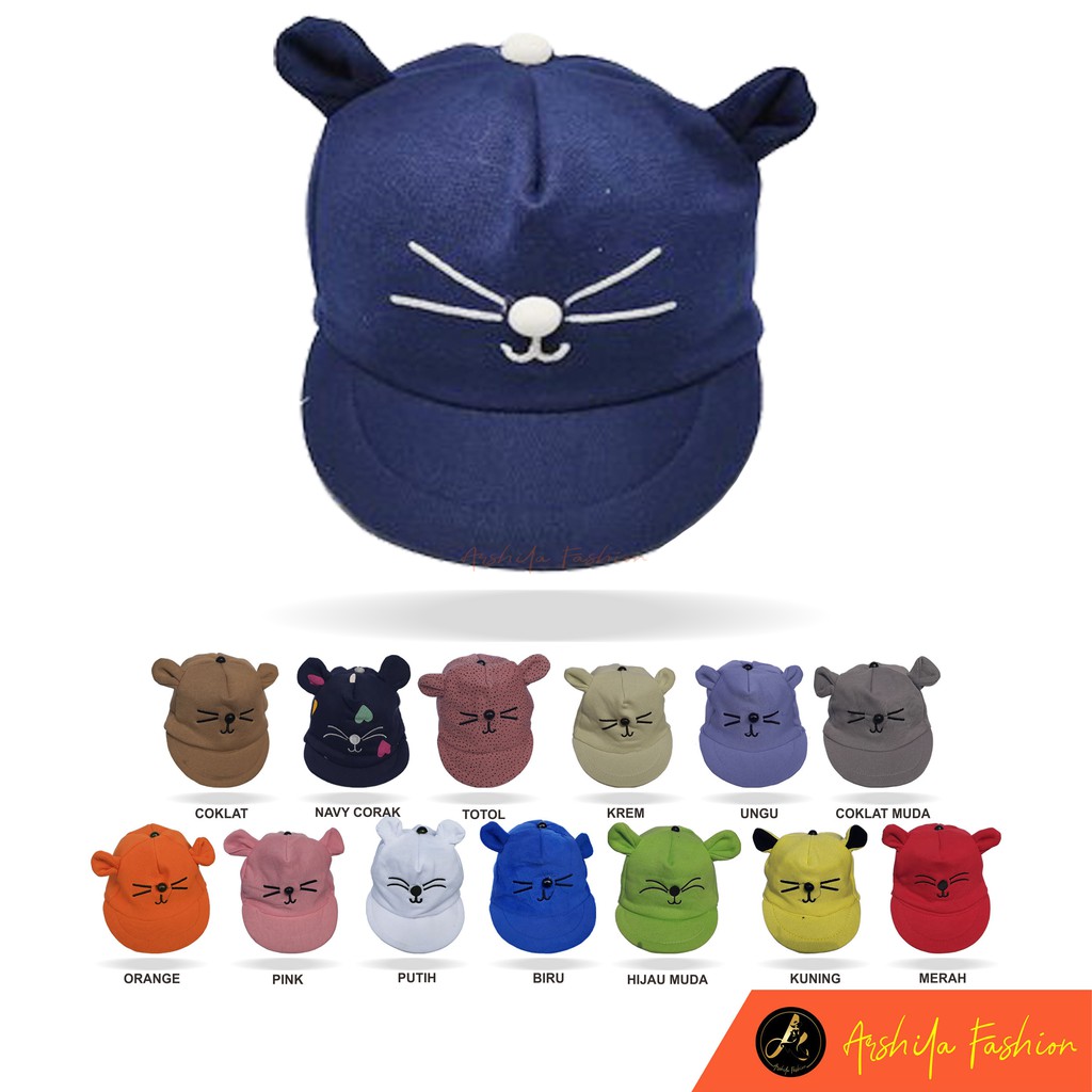 Topi Bayi Karakter Kucing / Topi Kucing Bayi /  Arshila_fashion-Navy