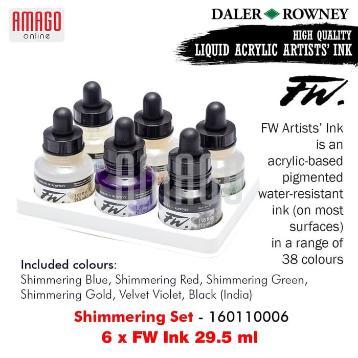 DALER-ROWNEY - FW INK 6 X 29.5 ML - SHIMMERING SET - 160110006