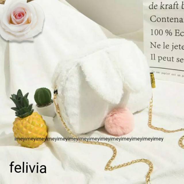 Selempang bulu tali rante / tas felivia imey