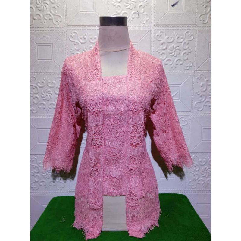 Realpict kebaya atasan kutubaru brukat lengan 7/8 kutubaru brukat hijau sage//kebaya brukat modern