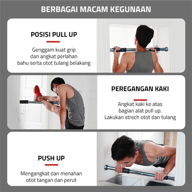 Pull Up Bar Alat Bantu Gym untuk Melatih Otot Lengan dan Tubuh Bagian Atas 76 cm - 131 cm